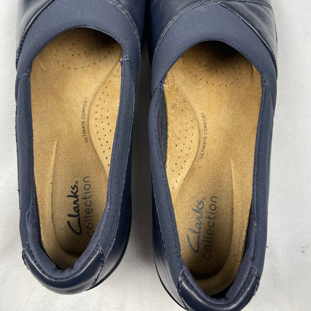 Clarks Collection Carly Hope Navy Blue Leather Slip On Loafers Women's Size 9.5 - Picture 8 of 9